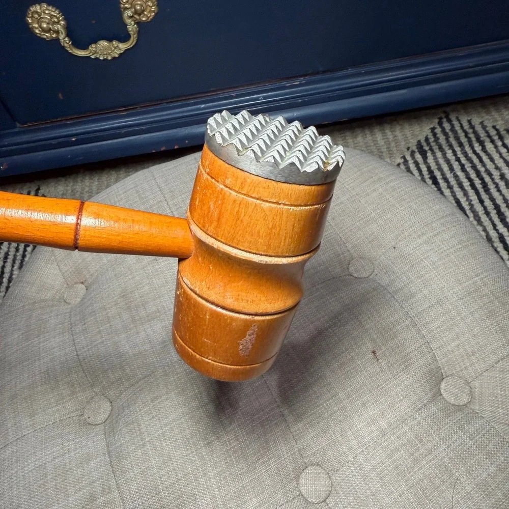 Vintage Dual Face Meat Tenderizer Mallet‎ Wood Handle Farmhouse Kitchen Tool